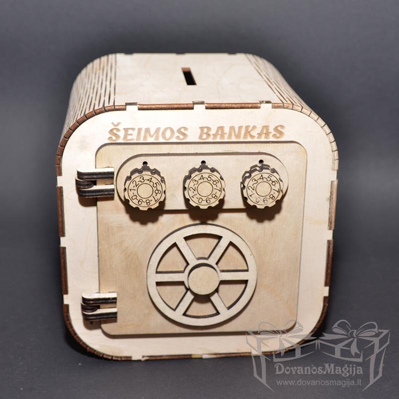 Koka droša ģimenes banka 19x19x19cm 1 Koka droša ģimenes banka 19x19x19cm